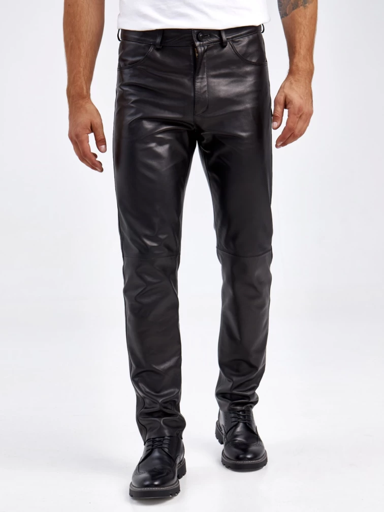 Кожаные брюки мужские 01, черные, p. 50, арт. 120012-1