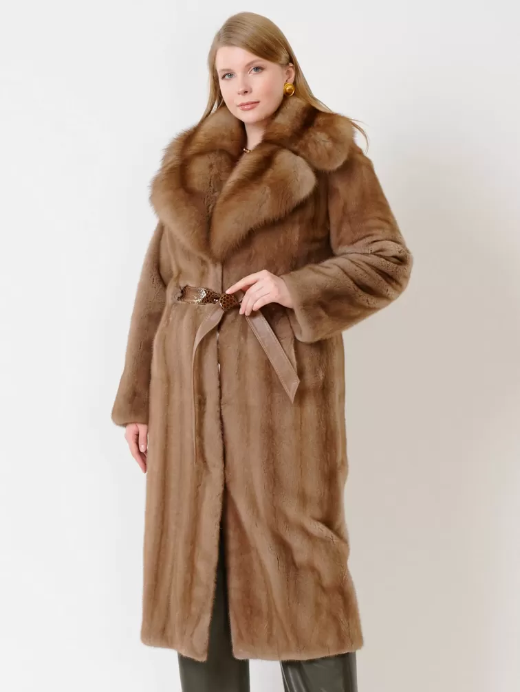 Пальто из меха норки с соболем женское 19009ав, длинное, пастельное, р. 52, арт. 32741-5