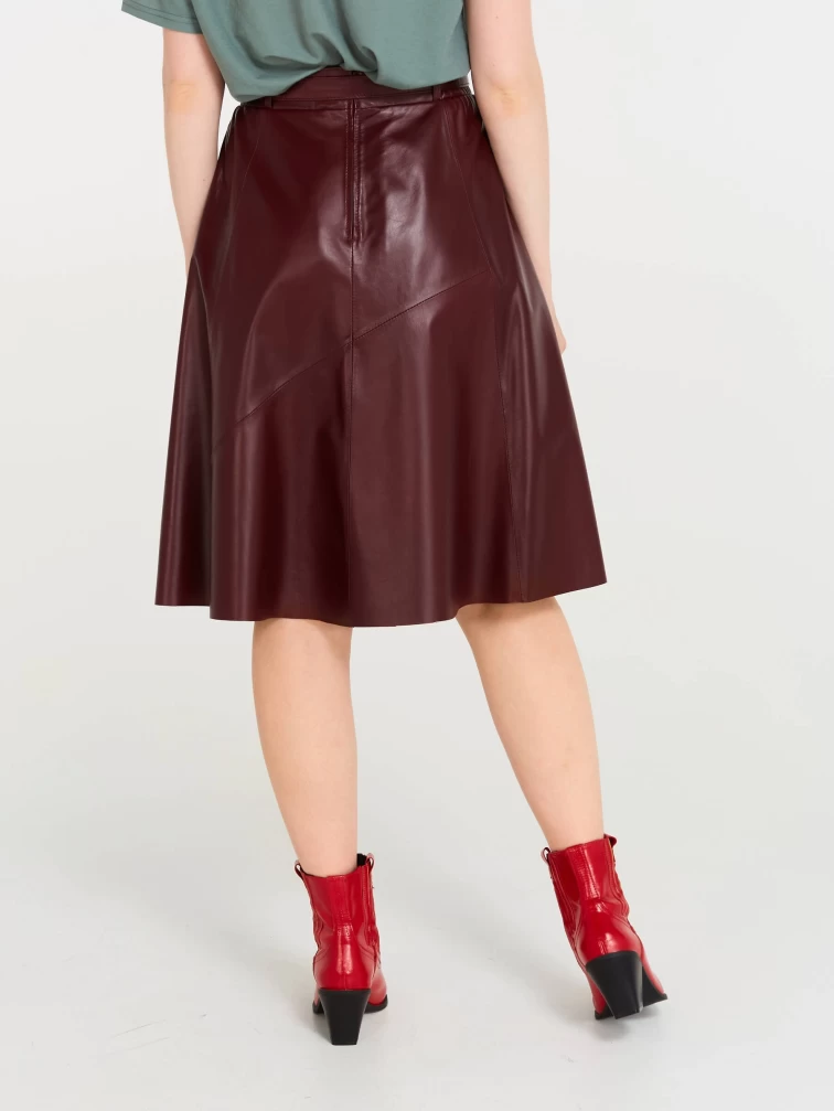 Кожаная расклешенная юбка из натуральной кожи 01рс, бордовая, размер 42, артикул 85180-4
