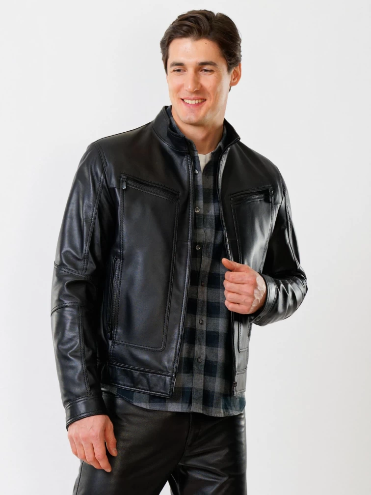 Кожаный комплект мужской: Куртка 507 + Брюки 01, черный, р. 48, артикул 140070-3