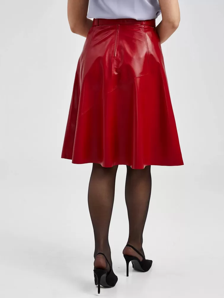 Кожаная юбка расклешенная 01рс, из натуральной кожи, красная, р. 48, арт. 85141-3