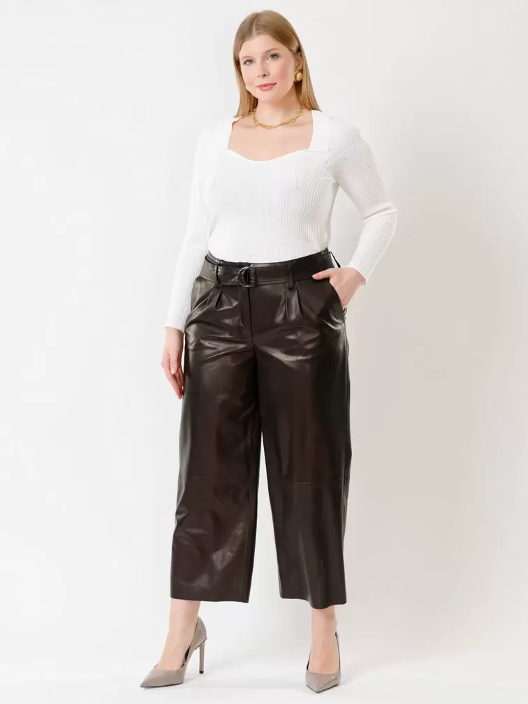 Кожаные укороченные брюки женские 05, из натуральной кожи, черные, р. 42, арт. 85402-0