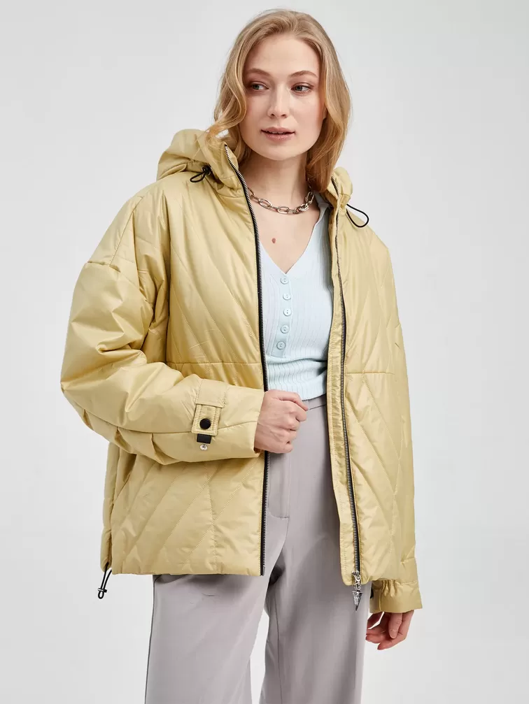 Текстильная утепленная куртка женская 20007, с капюшоном, лимонная, р. 42, арт. 25020-0