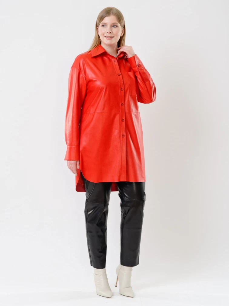 Кожаный костюм женский: Рубашка 01 + Брюки 03, красный/черный, размер 46, артикул 111126-0
