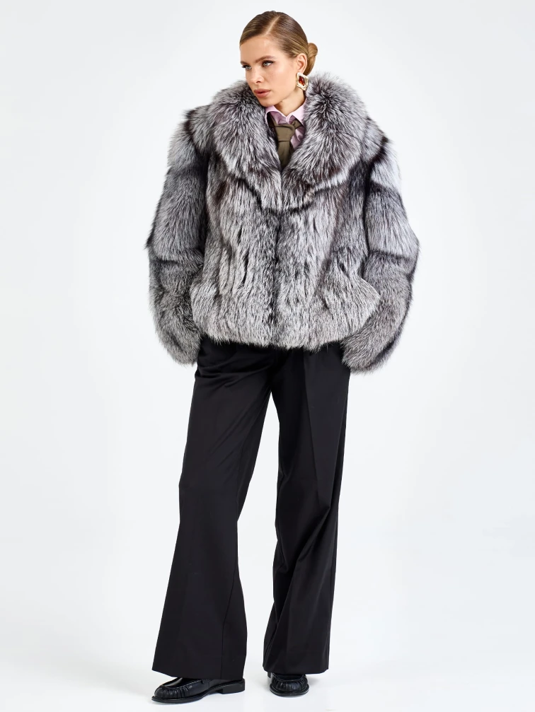 Женская короткая шуба из меха лисы Л1010-1045, серебристо-чёрная, размер 46, артикул 65500-6