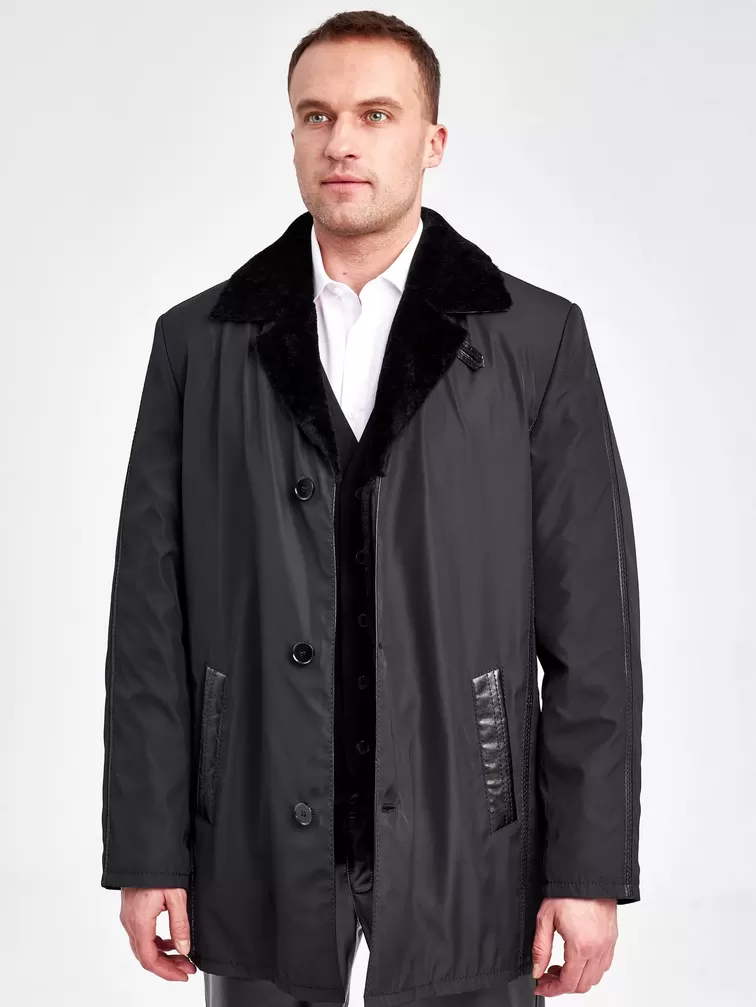 Текстильная куртка зимняя мужская 2352, на подкладке из овчины, черная, р. 50, арт. 40890-5