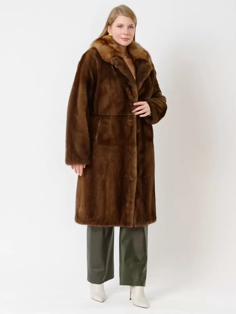 Пальто из меха норки женское 17417(ав), коричневое, р. 48, арт. 31370-5