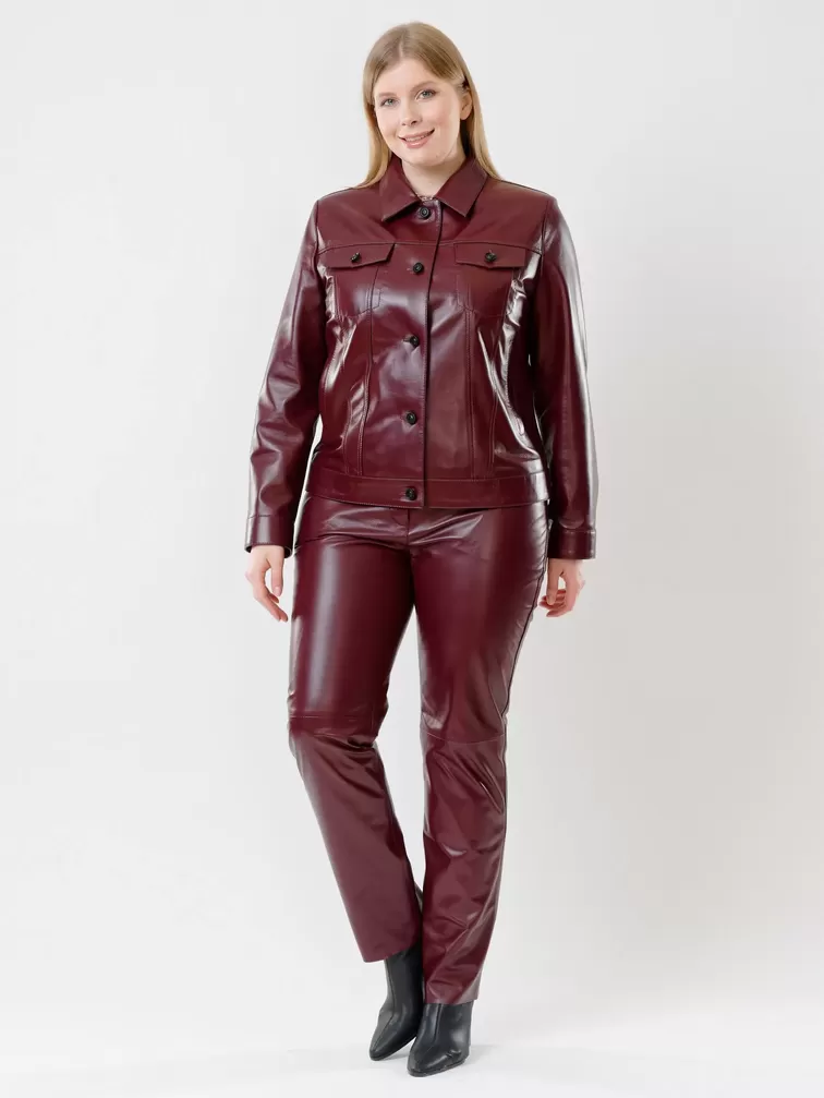 Кожаная куртка женская 3008, на пуговицах, бордовая, р. 50, арт. 91480-3