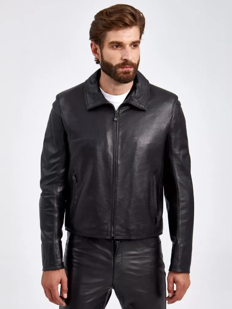 Кожаный комплект мужской: Куртка 2010-9 + Брюки 01, черный, р. 48, арт. 140600-5