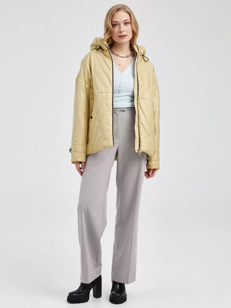Текстильная утепленная куртка женская 20007, с капюшоном, лимонная, р. 42, арт. 25020-5
