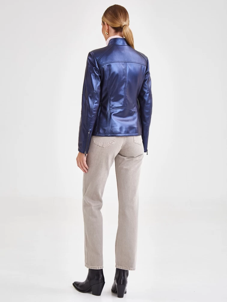Кожаная утепленная женская куртка 301ш, синий перламутр, размер 44, артикул 23680-5