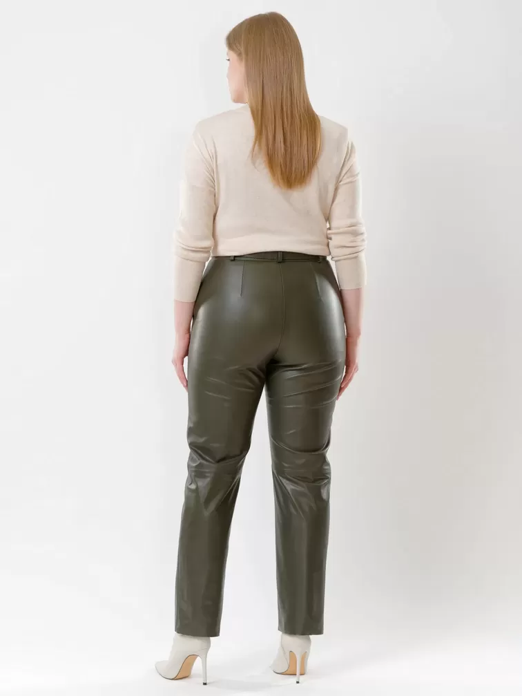 Кожаные прямые брюки женские 04, из натуральной кожи, оливковые, р. 46, арт. 85530-4