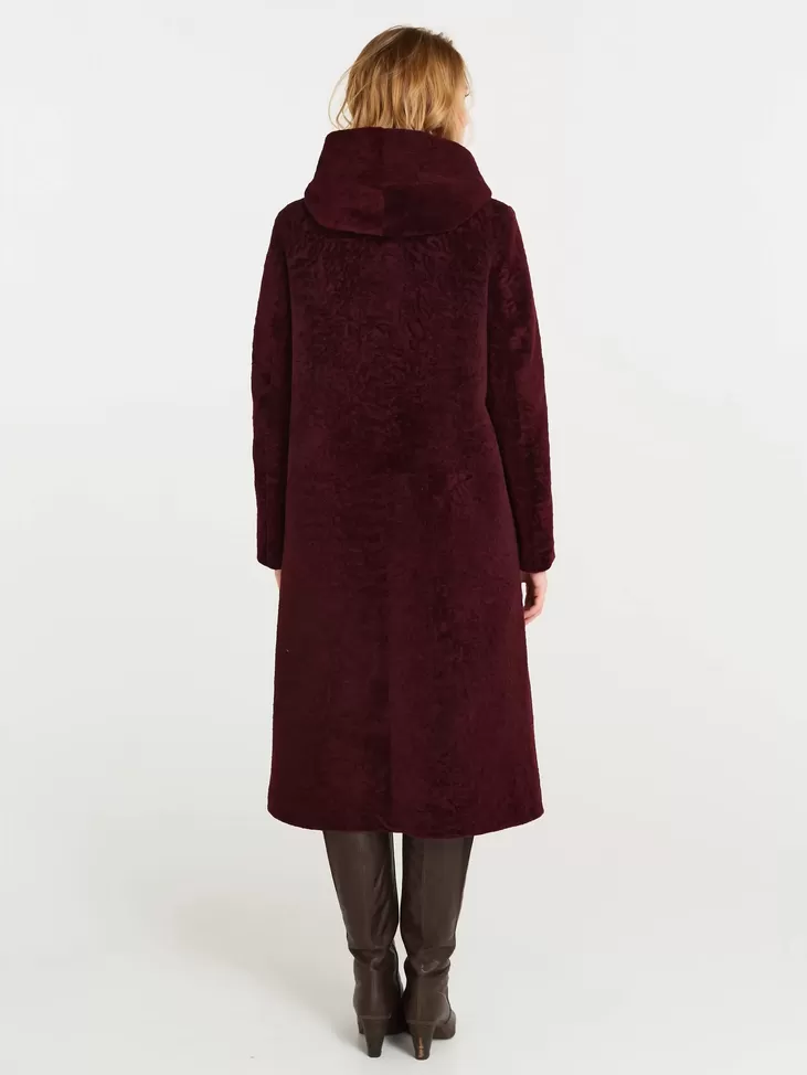 Пальто женское из астрагана 49мех, бордовый, артикул 17481-3