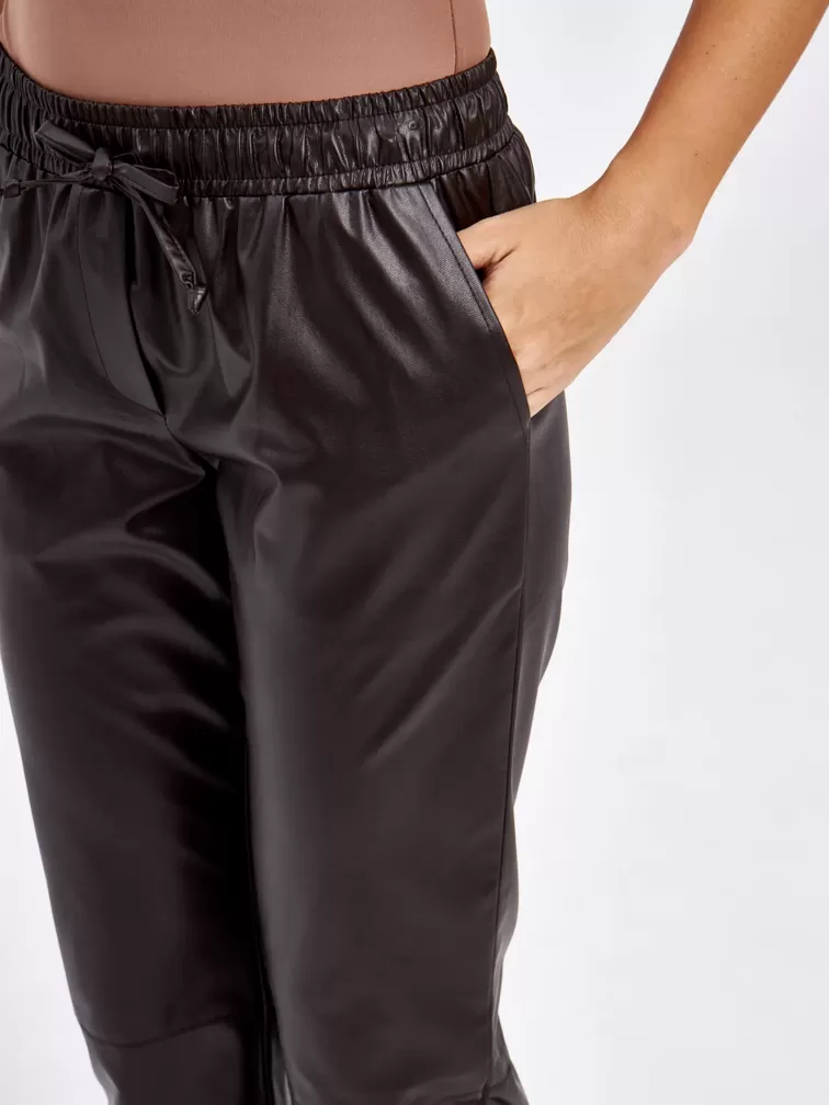 Кожаные брюки женские 4616633, из экокожи, коричневые, p. 44, арт. 85640-4