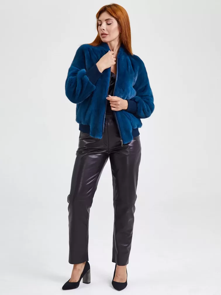 Демисезонный комплект женский: Куртка из меха норки Rome + Брюки 03, синий/черный, арт. 111330-0