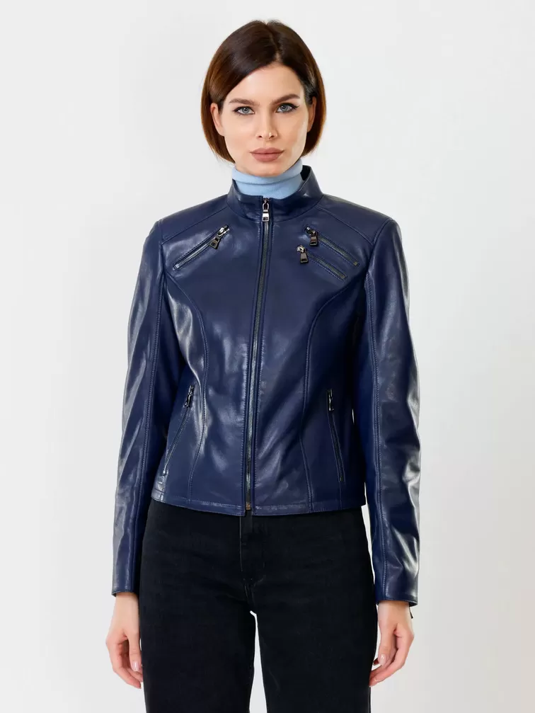 Кожаная куртка женская 3004, синяя, р. 44, арт. 91020-6