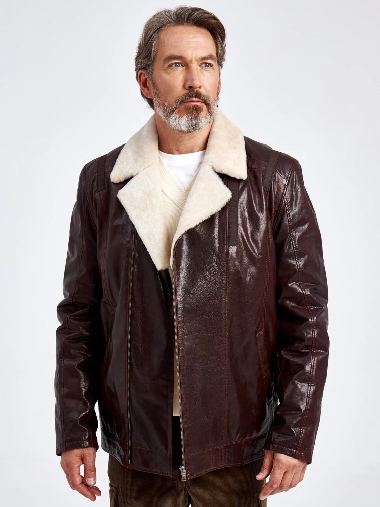 Кожаная куртка зимняя мужская 5362, на подкладке из овчины, коричневая, p. 50, арт. 40540-5