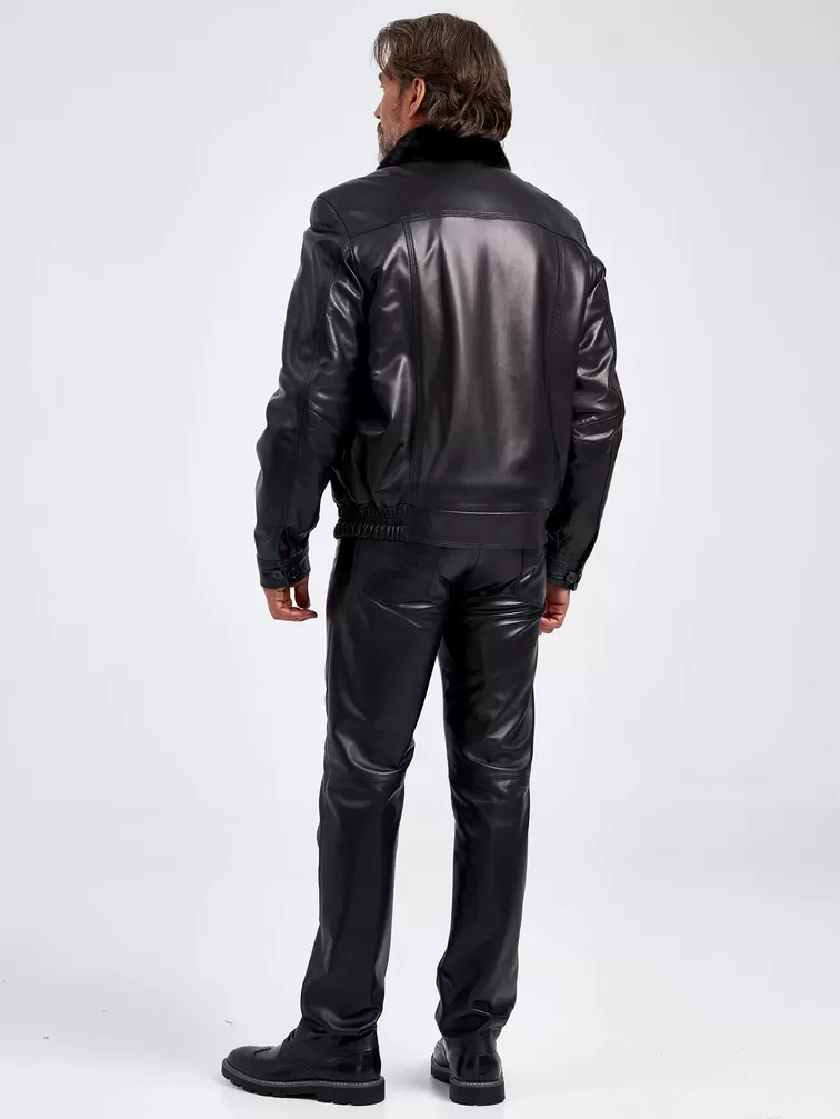 Кожаная куртка зимняя мужская 4816, воротник с мехом норки, черная, p. 46, арт. 40560-2