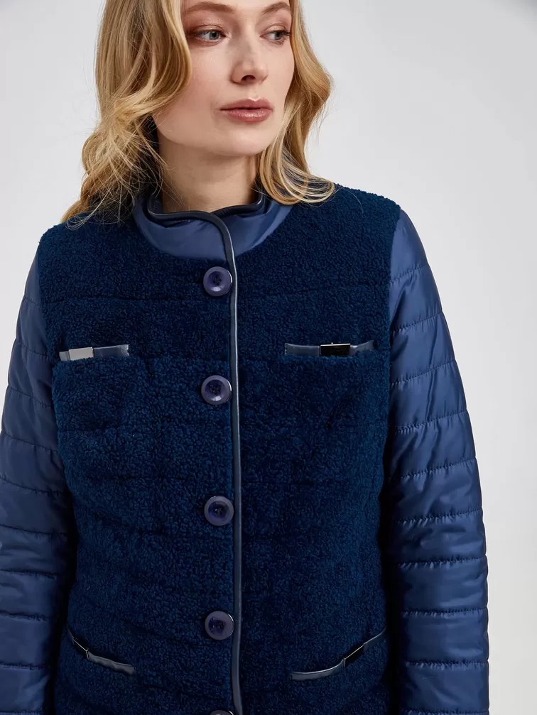 Пальто женское комбинированное 808, синий, артикул 13430-2