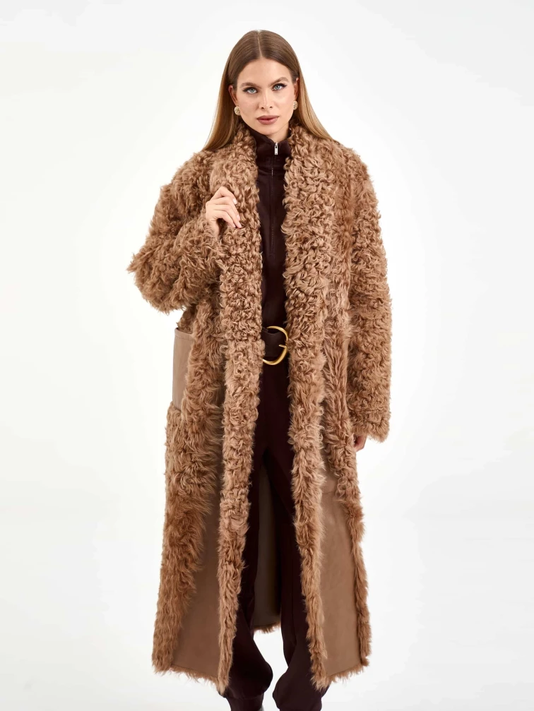 Пальто из натуральной овчины тиградо для женщин премиум класса 2020, светло-коричневое, размер 44, артикул 64300-2