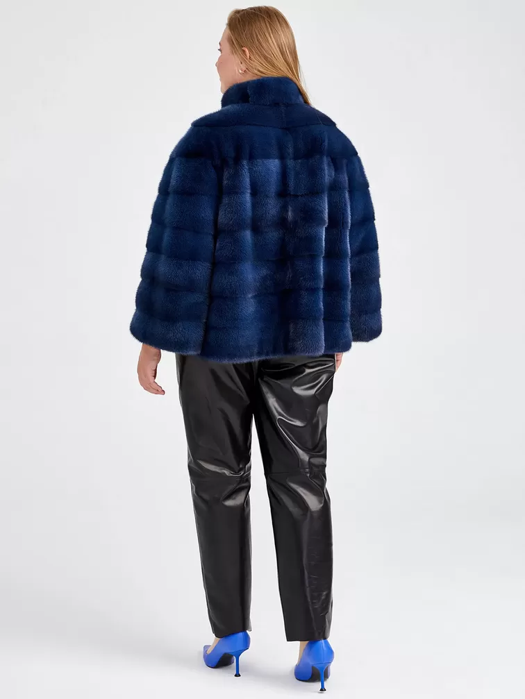 Демисезонный комплект: Куртка из меха норки Ольга (с) + Брюки женские 04, синий/черный, арт. 111186-1