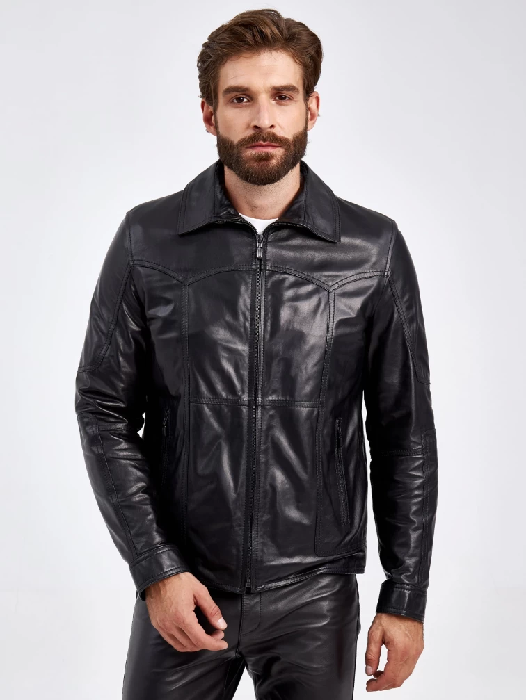 Кожаная куртка мужская 504, короткая, черная, размер 50, артикул 29330-1