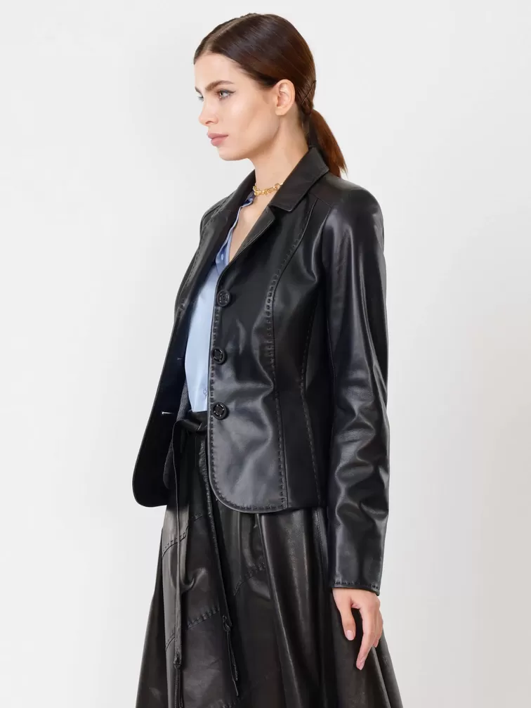 Кожаный пиджак женский 316рс, черный, р. 44, арт. 90961-5