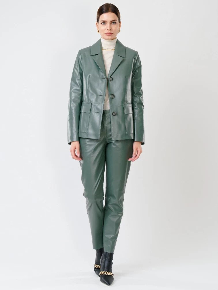 Кожаный костюм женский: Пиджак 3007 + Брюки 03, оливковый, размер 46, артикул 111136-6