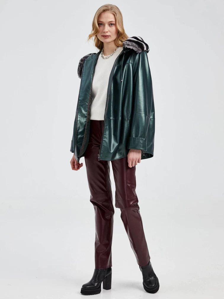 Демисезонный комплект женский: Куртка утепленная 308ш (у) + Брюки 02, зеленый/бордовый, размер 48, артикул 111134-0