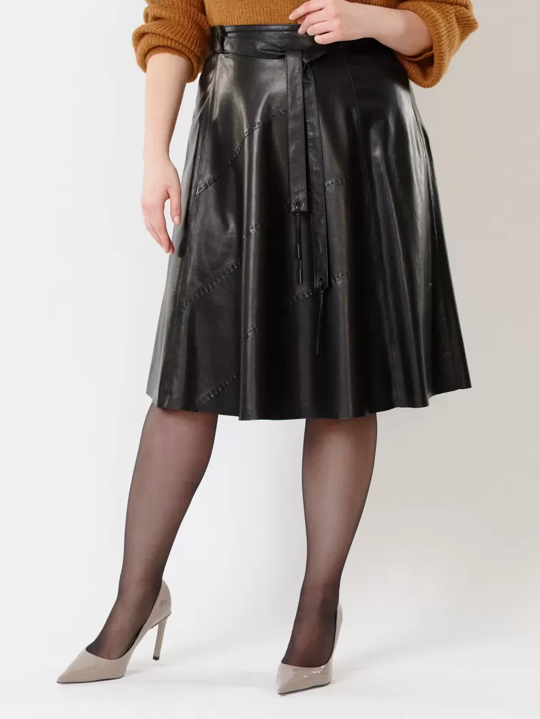Кожаная юбка расклешенная 01рс, из натуральной кожи, черная, р. 40, арт. 85461-5