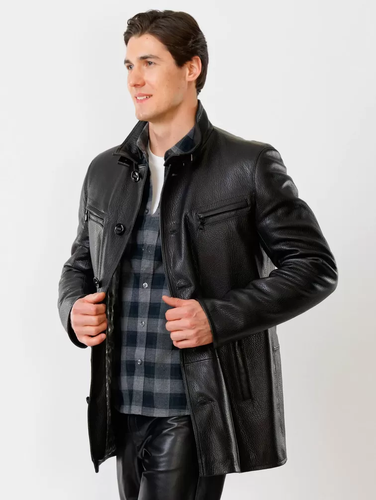 Кожаная куртка утепленная мужская 517нвш, черная, р. 46, арт. 40360-6