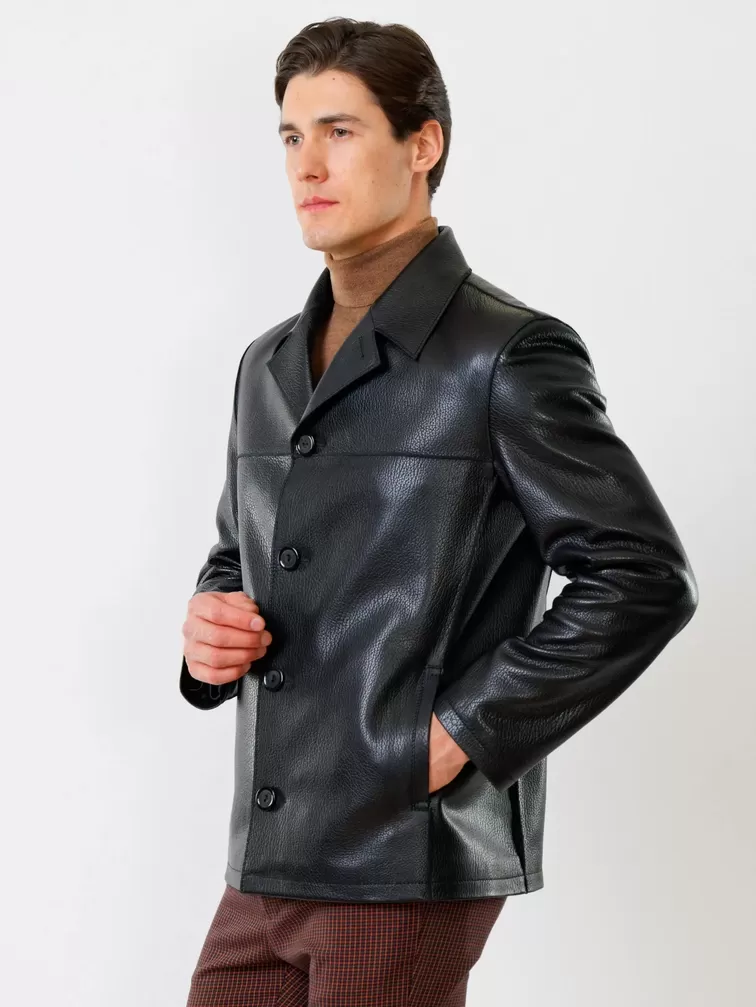 Кожаный пиджак мужской 20с дом, черный, р. 48, арт. 28570-6