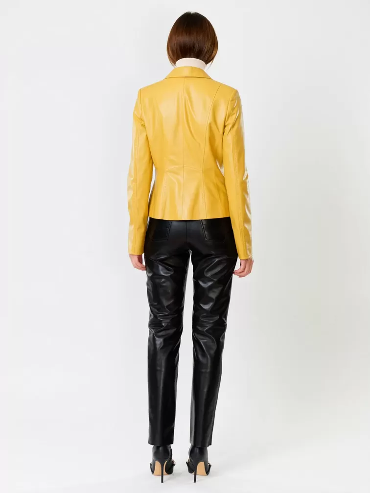 Кожаный комплект: Пиджак женский 316рс + Брюки женские 03, желтый/черный, р. 44, арт. 111152-2