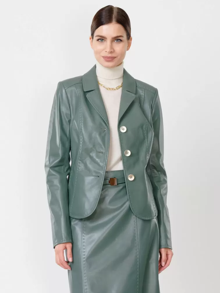 Кожаный пиджак женский 316рс, оливковый, р. 46, арт. 91042-6