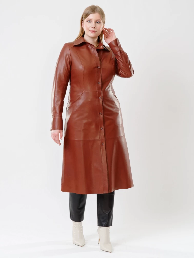 Кожаный комплект женский: Платье - рубашка 02 + Брюки 03, коричневый/черный, р. 48, арт. 111135-6