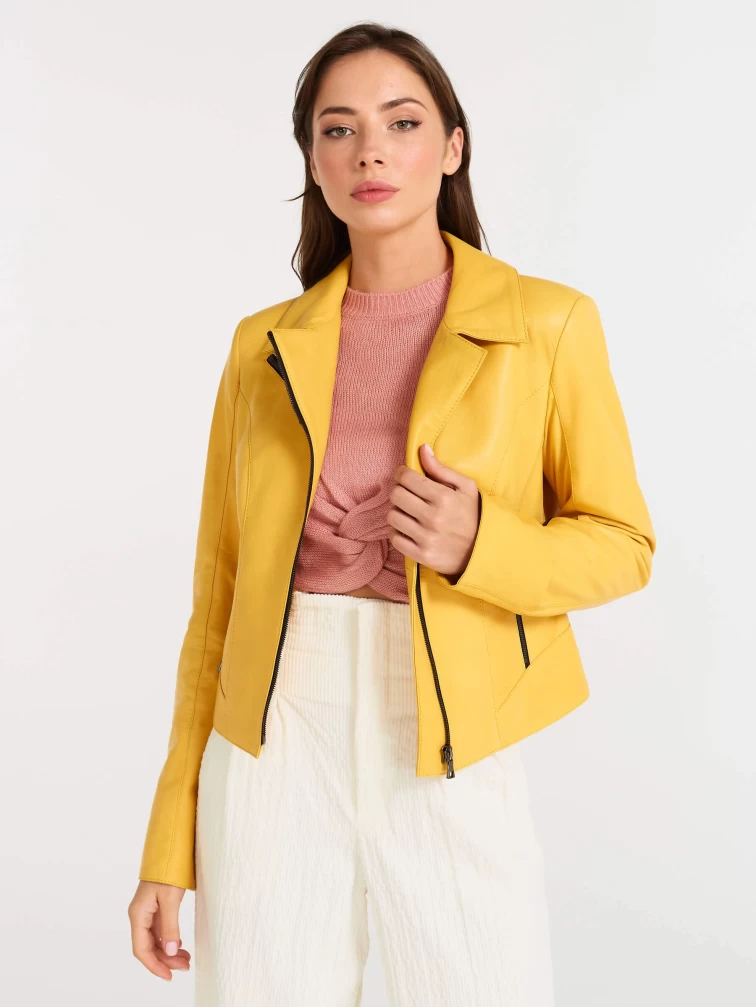 Женская кожаная куртка косуха 3005, желтая, размер 56, артикул 90471-0