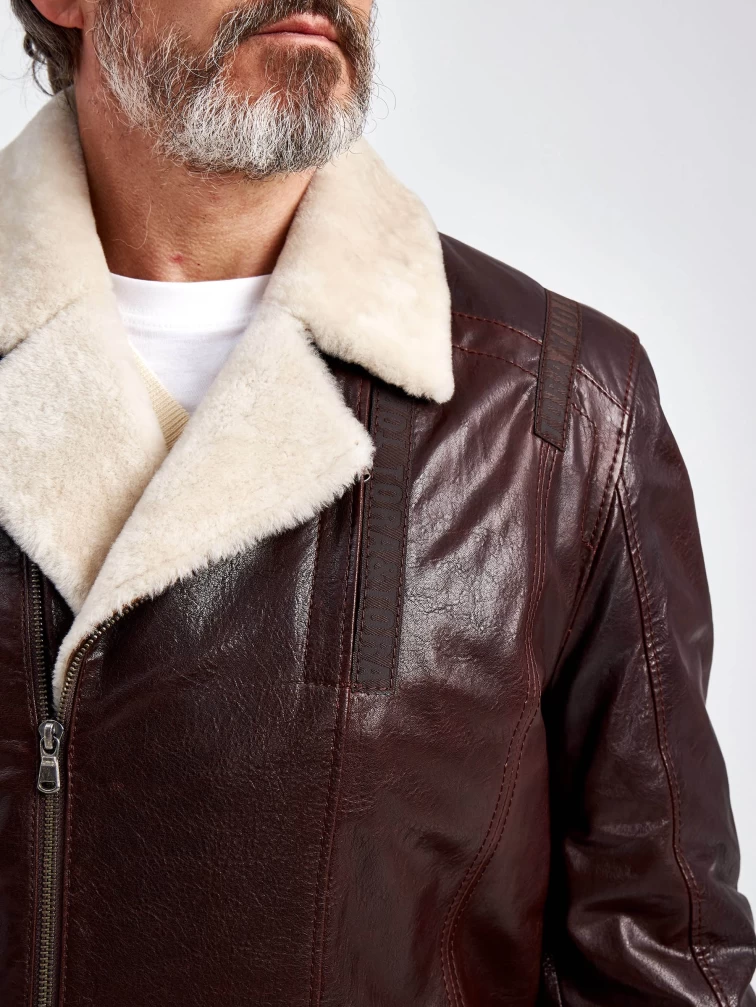 Кожаная куртка зимняя мужская 5362, на подкладке из овчины, коричневая, p. 50, арт. 40540-4