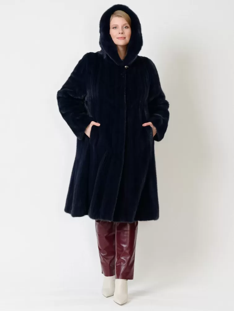 Зимний комплект женский: Пальто из меха норки 4021к + Брюки 02, cиний/бордовый, р. 52, арт. 111324-1
