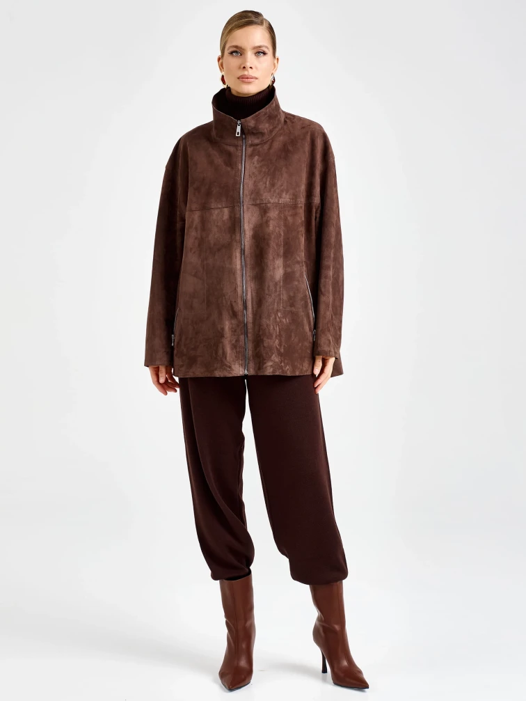 Короткая замшевая женская куртка премиум класса 3090з, коричневая, размер 48, артикул 92450-6