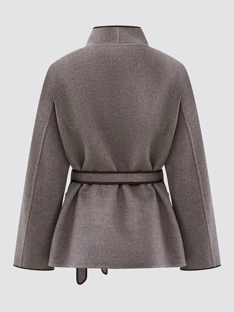 Серо-коричневое полупальто кашемировое женское 1131-70, размер 46, артикул 92600-1