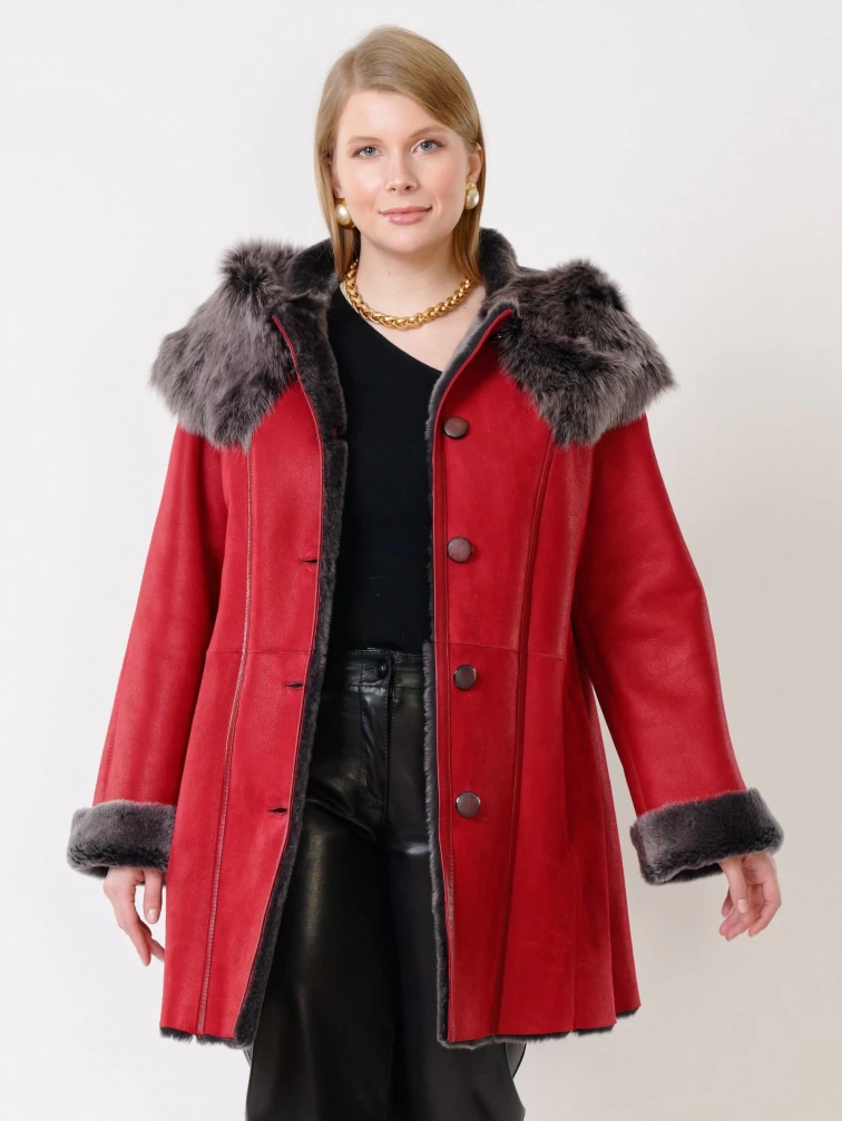 Зимний комплект женский: Дубленка 270 + Брюки 03, красный/черный, размер 46, артикул 111241-4