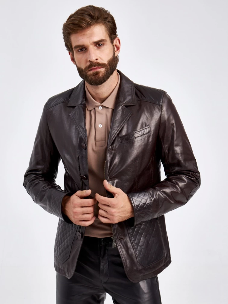 Утепленный мужской кожаный пиджак 530ш, коричневая, размер 50, артикул 29130-6