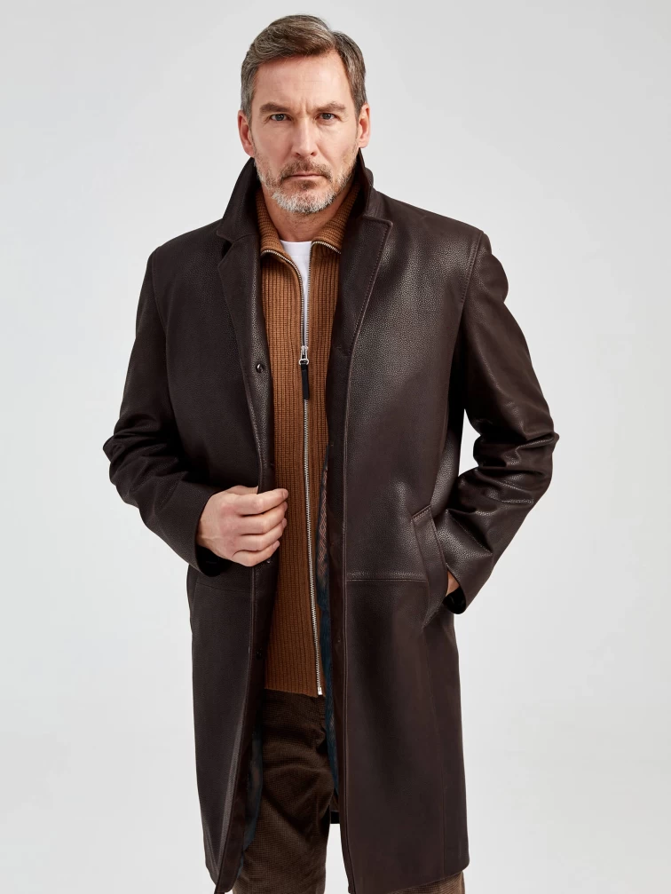 Кожаный пиджак удлиненный мужской 22/1, коричневый DS, размер 50, артикул 29560-1