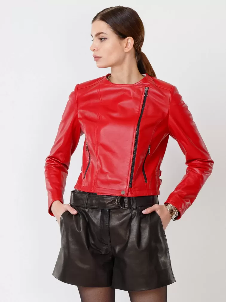 Кожаный комплект женский: Куртка 389 + Шорты 01, красный/черный, р. 42, арт. 111113-5