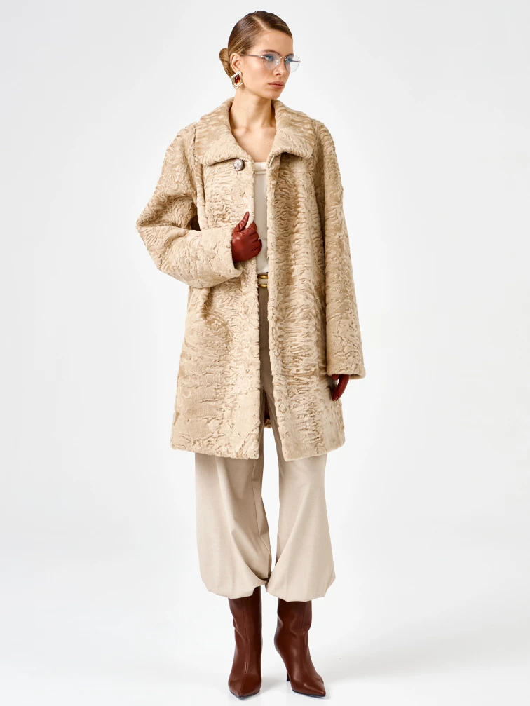 Женская каракулевая шуба премиум класса Лиза(в), бежевая, размер 58, артикул 92710-0