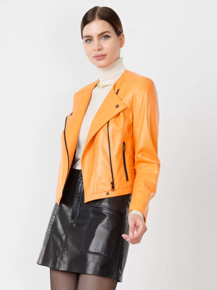 Кожаная женская куртка косуха 389, оранжевая, размер 46, артикул 90880-2