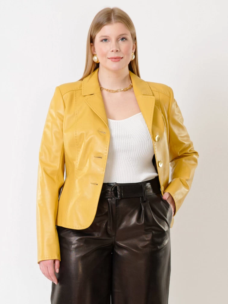 Кожаный пиджак женский 316рс, желтый, р. 44, арт. 91232-6