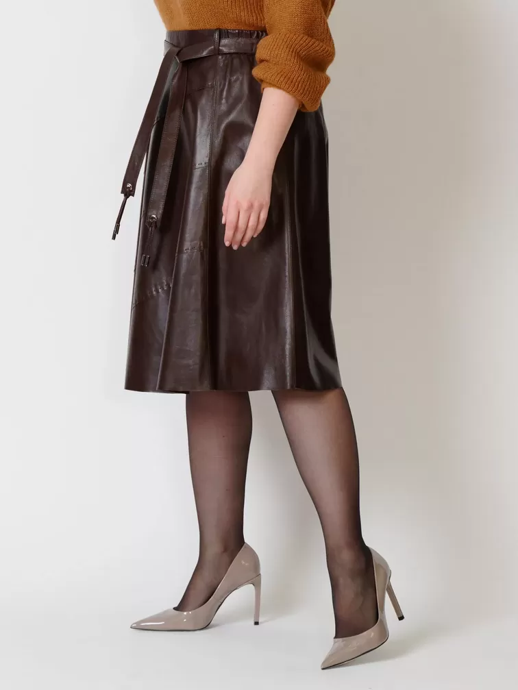 Кожаная юбка расклешенная 01рс, из натуральной кожи, коричневая, р. 40, арт. 85131-6