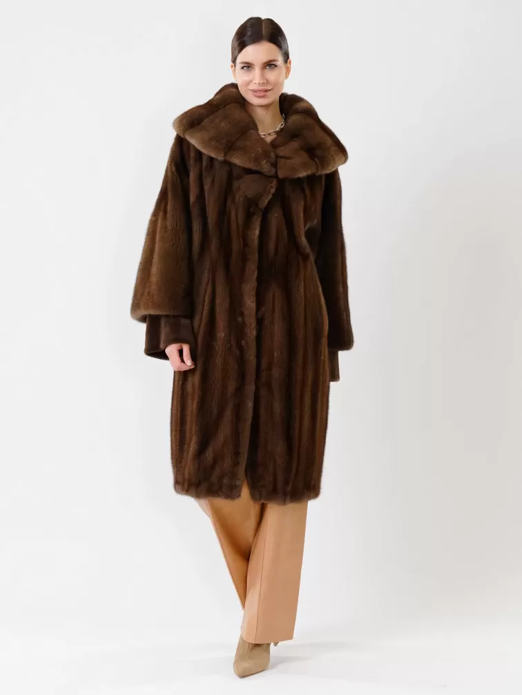 Пальто из меха норки 17001в, коричневый, артикул 32670-3