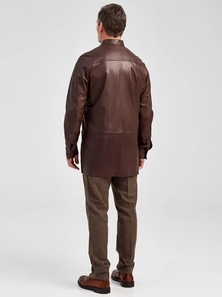 Кожаная рубашка мужская 01, коричневая, р. 48, арт. 130021-4